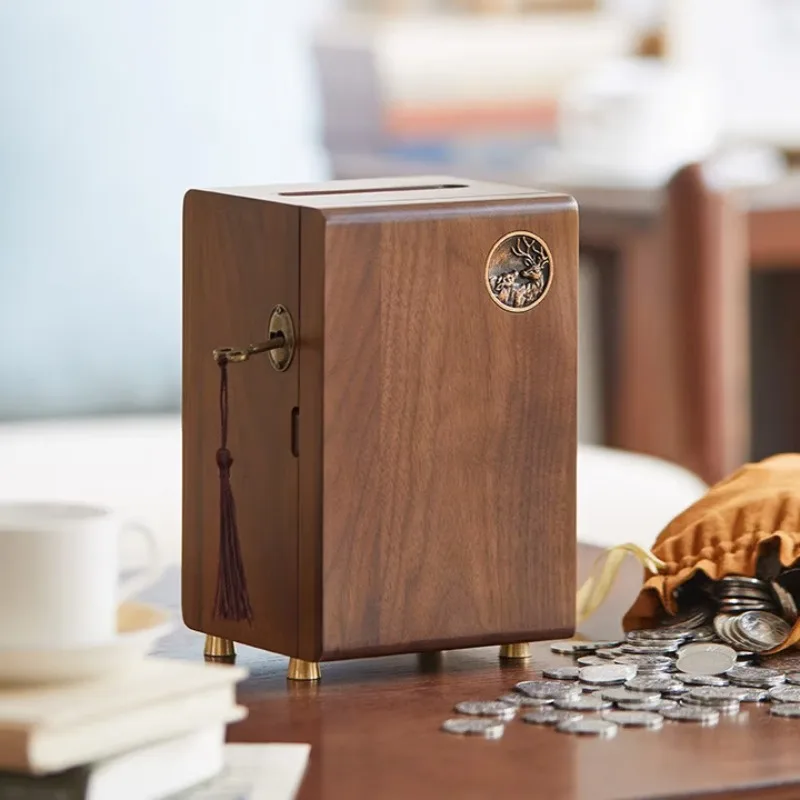 Piggy Bank Black Walnut Solid Wood Adult Piggy Bank Coins Banknotes Desirable