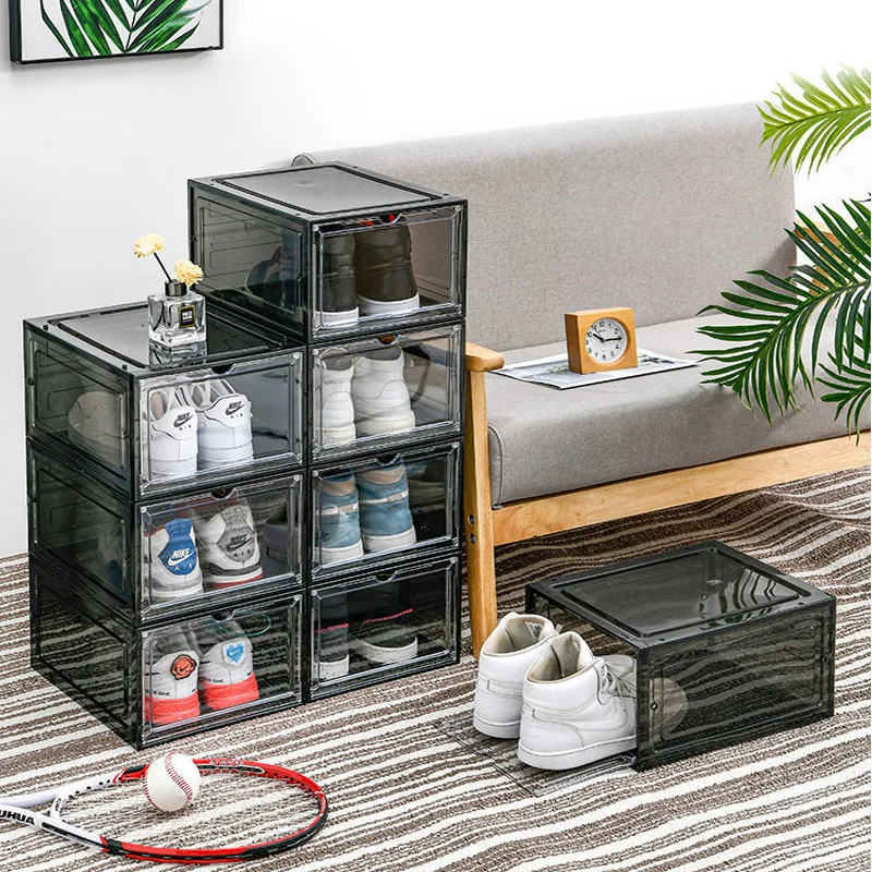 Draxo stackable shoe boxes in wardrobe