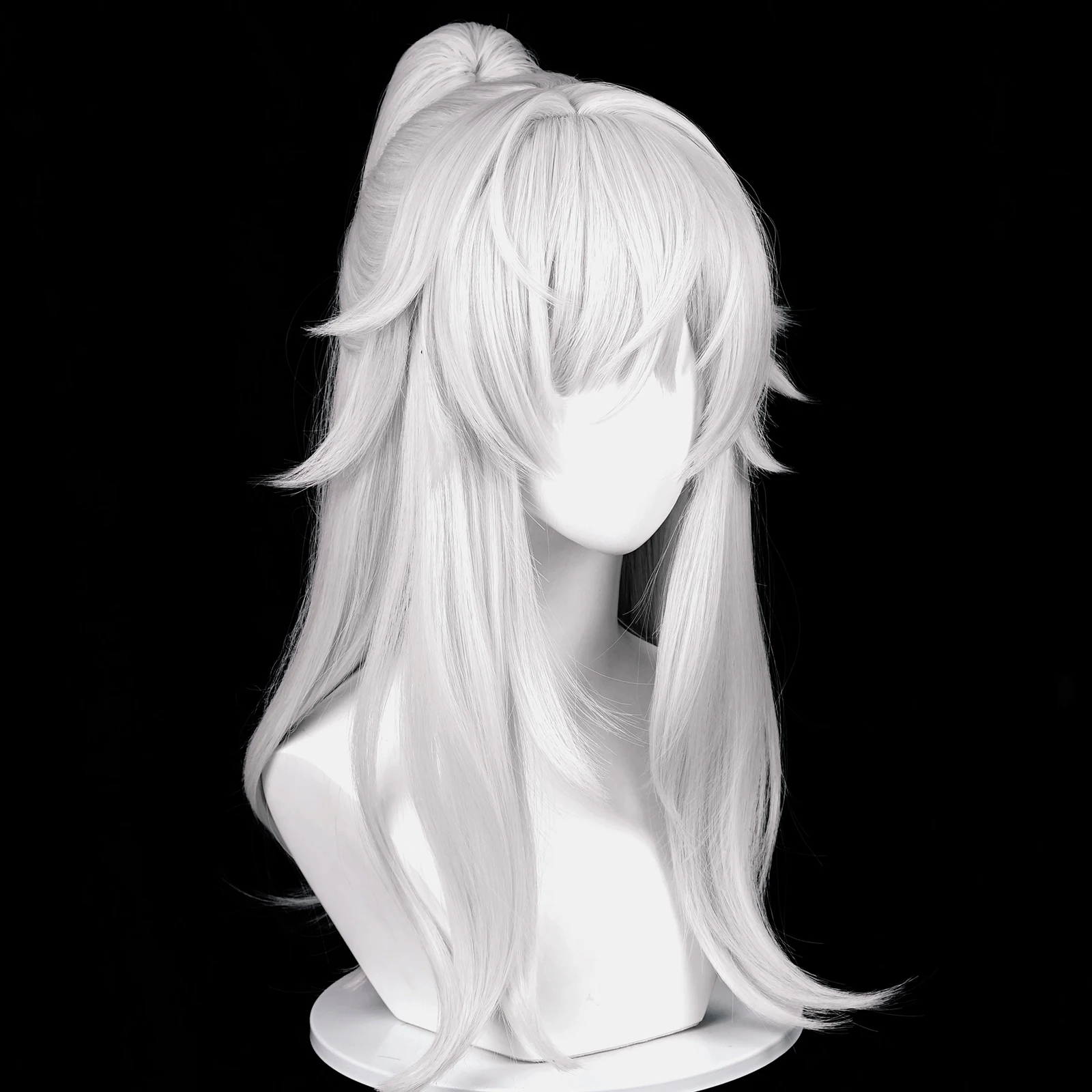 RANYU Honkai: Star Rail Jing Yuan Wigs with Bangs Synthetic Straight Long White Ponytail Game Cosplay Hair Wig for Party