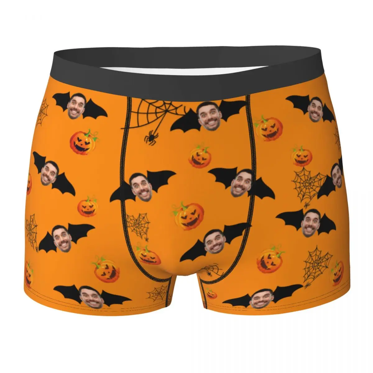 Novelty Boxer Halloween Custom Pumpkin Bat Face Photo Shorts Panties Briefs Men Underwear Personalized Underpants Homme S-XXL