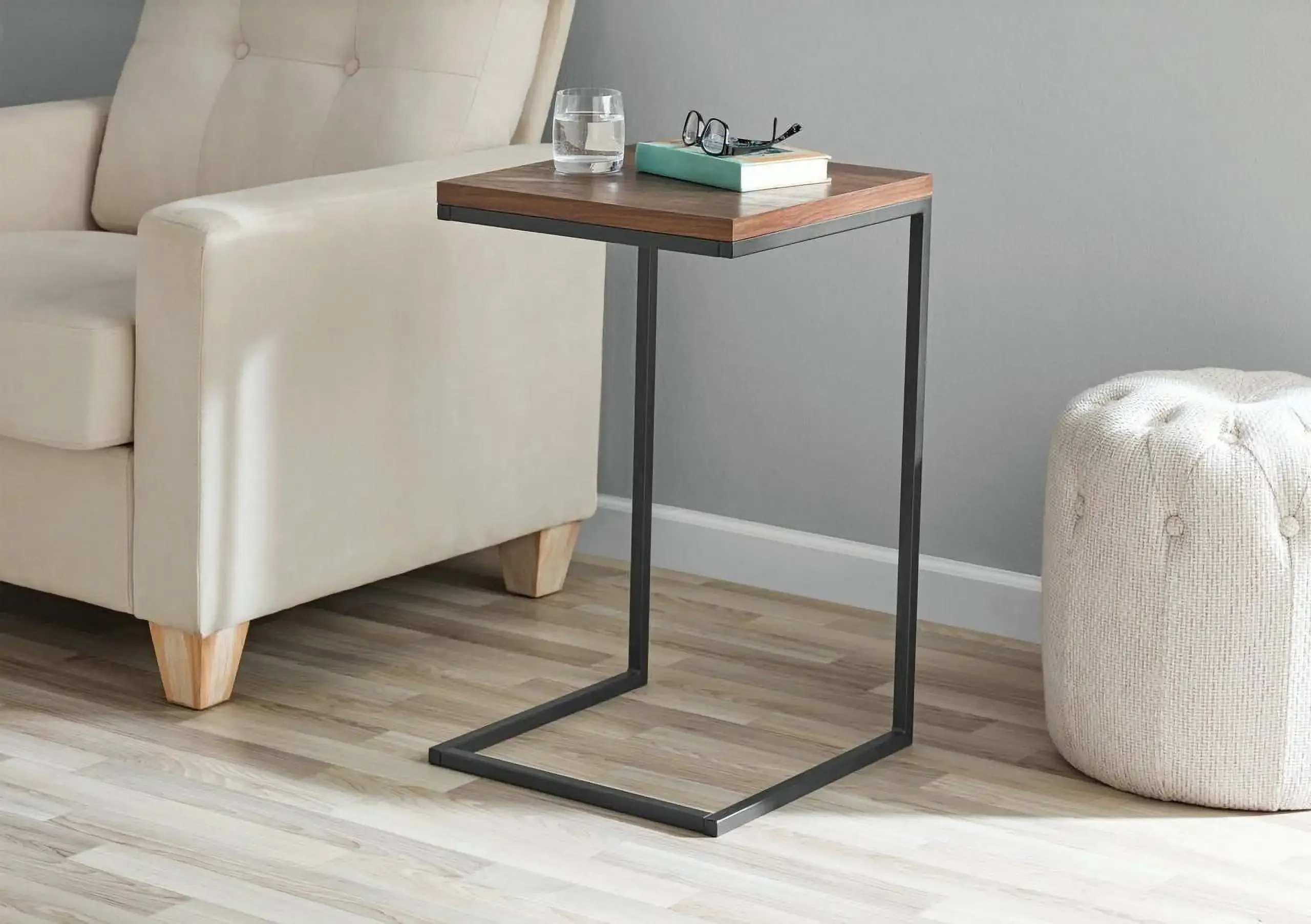 

C-Shape Metal End Table, Canyon Walnut Finish