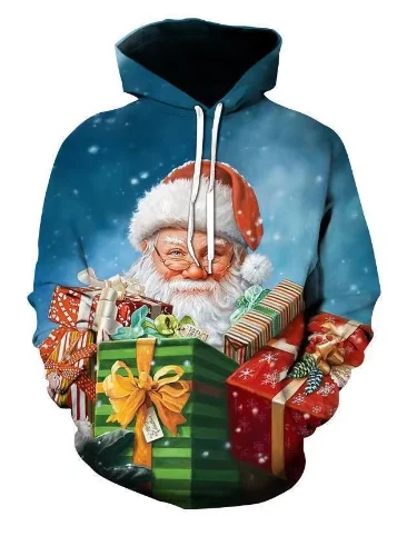 New Men's Santa Claus and Elk Print Boutique Hoodies Fall Winter Warm Hoodies Men's Sports Hoodies Street Fashion Casual Wear