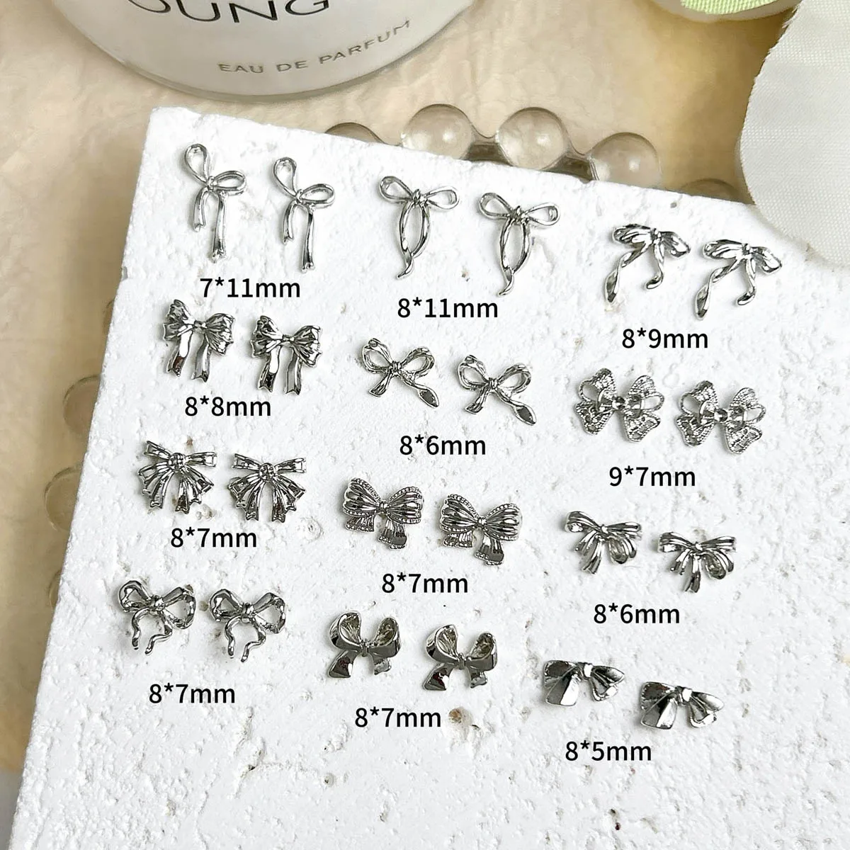 30PCS Retro Light Luxury Bowknots Series Nail Charms 3D Multiple Style White K Tie Bow Nail Art Decorations for DIY Y2K Nails