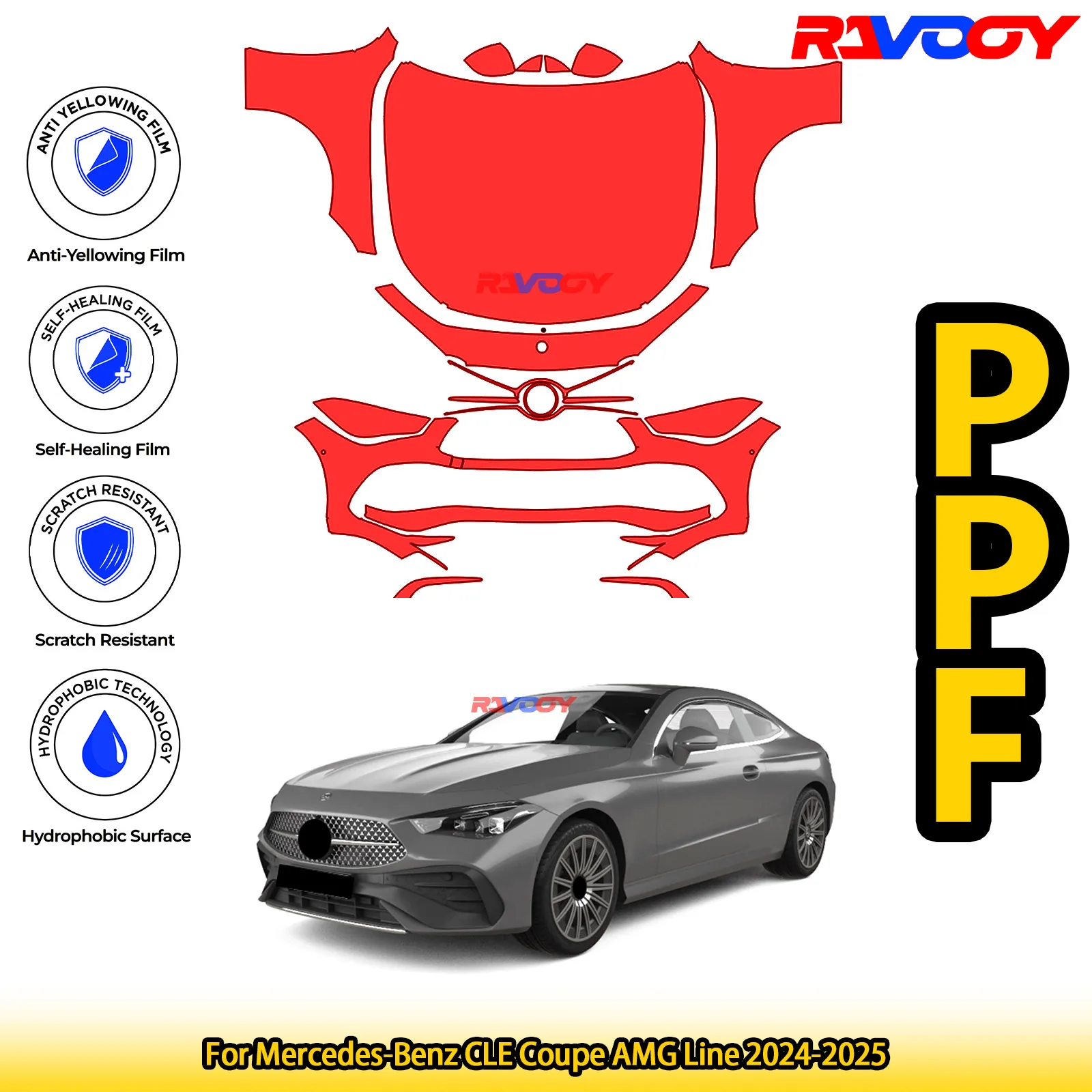 

For Mercedes-Benz CLE Coupe AMG Line 2024-2025 Glossy Matte Black Precut front PPF Kit Paint Protection Film