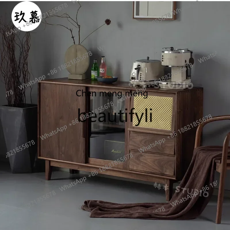 32North American black walnut dining side cabinet cherry wood living room with light storage wine cabinet short cabinet