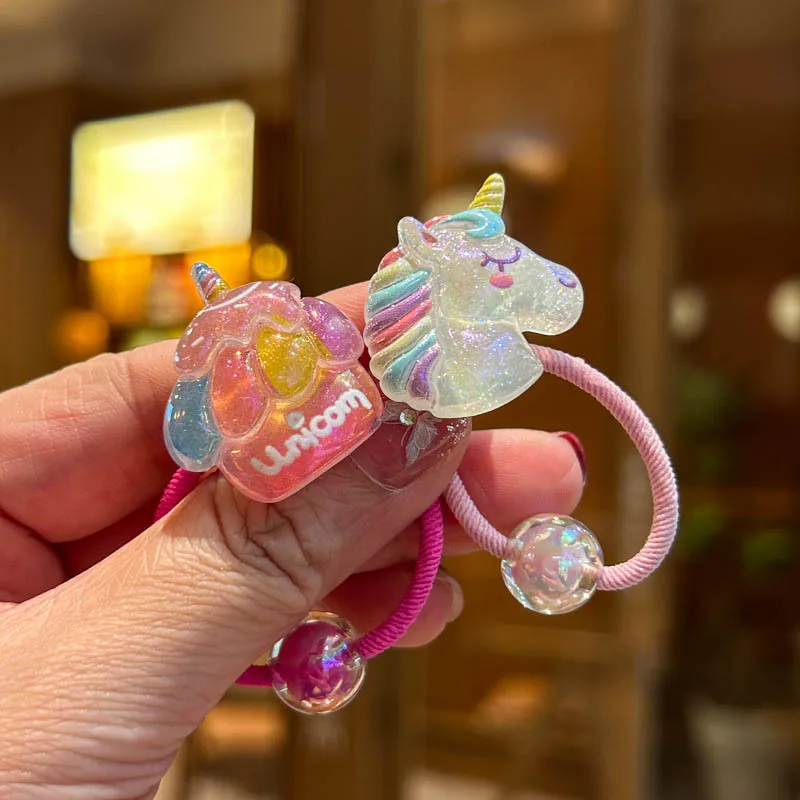 Cute children's unicorn hair band, kindergarten baby 3-6 years old, sweet small hair rope, high elasticity, no hair damage beads
