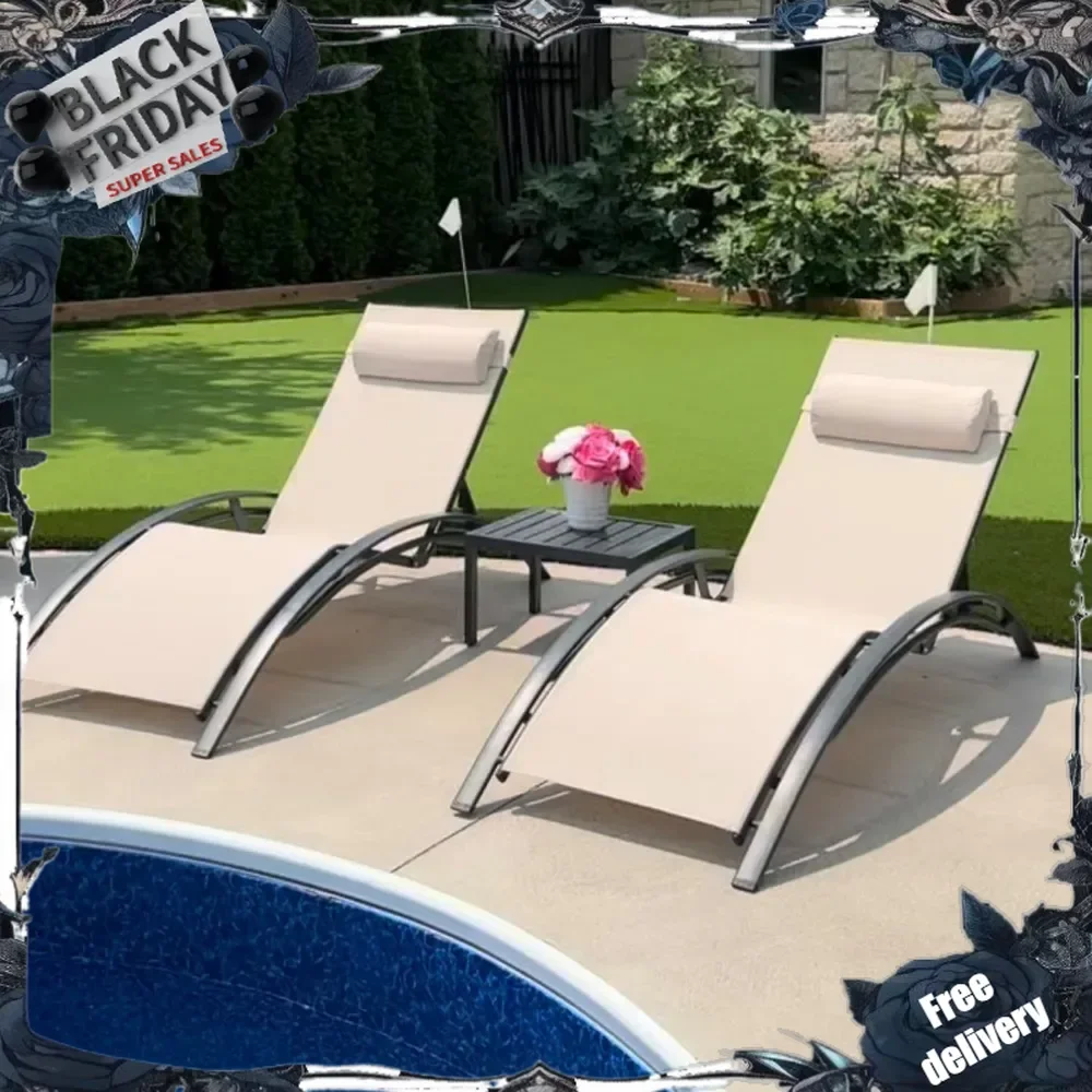 

Patio Chaise Lounge Set of 3 Outdoor Lounge Chair Beach Pool Sunbathing Lawn Lounger Recliner Chiar Outside Tanning