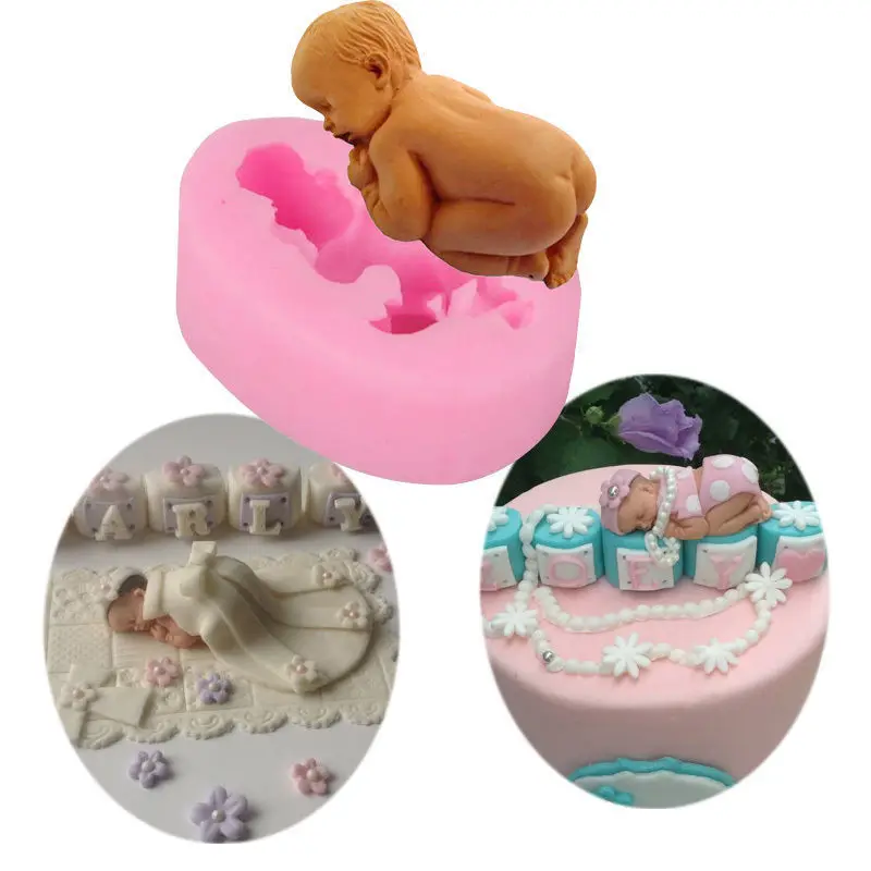 3D Sleeping Baby Doll Silicone Cake Mold Face Down Baby Party Fondant Cake Decorating Tools Cupcake Chocolate Baking Moulds