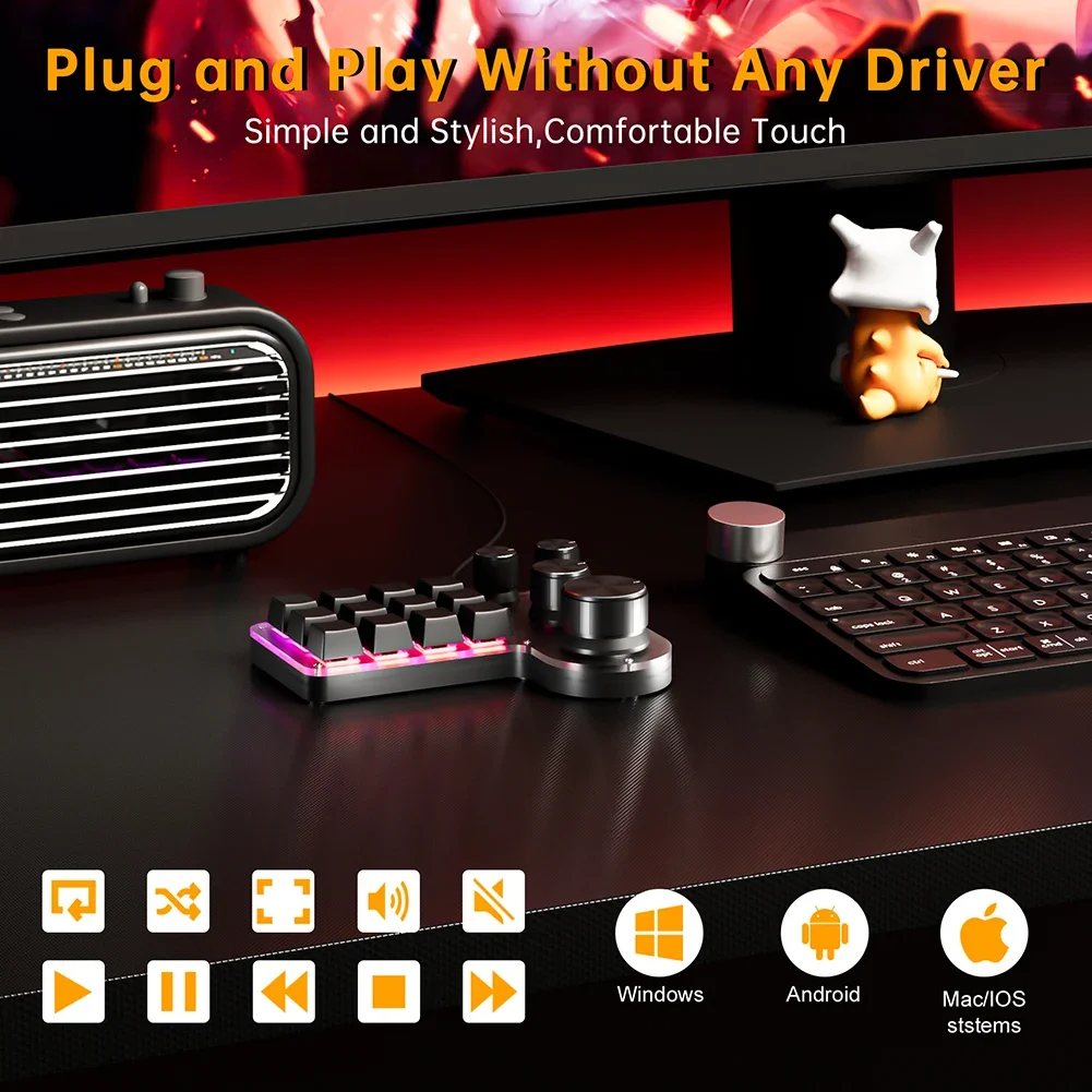 12 Keys 4 Knobs Mechanical Gaming Keyboard Hot-swap USB Wired/Bluetooth-Compatible Copy Paste Mini Button for Industrial Control