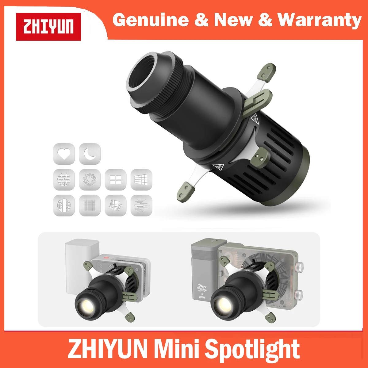 ZHIYUN Mini Spotlight Conical Optical Snoot Projector Accessory 10 Gobos (ZY Mount) for for X100 RGB X60 Series CX100 G60 CX50