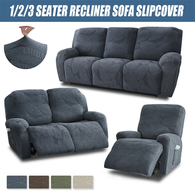 1/2/3 Seater Split Recliner Sofa Covers Jacquard Strench Chair Cover with Side Pocket Removable Armchair Slipcover for Home