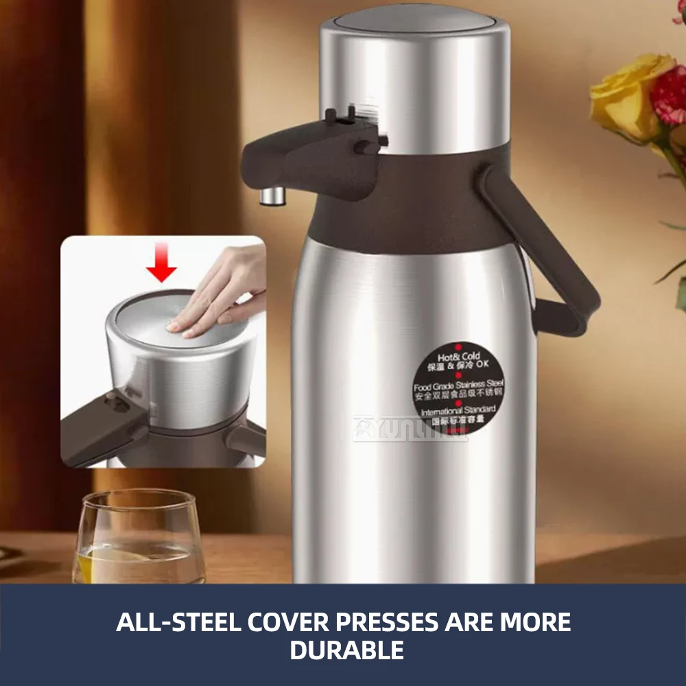 3L High-capacity Double-layer Stainless Steel Thermal Insulation Kettle Press Type Insulated Kettle