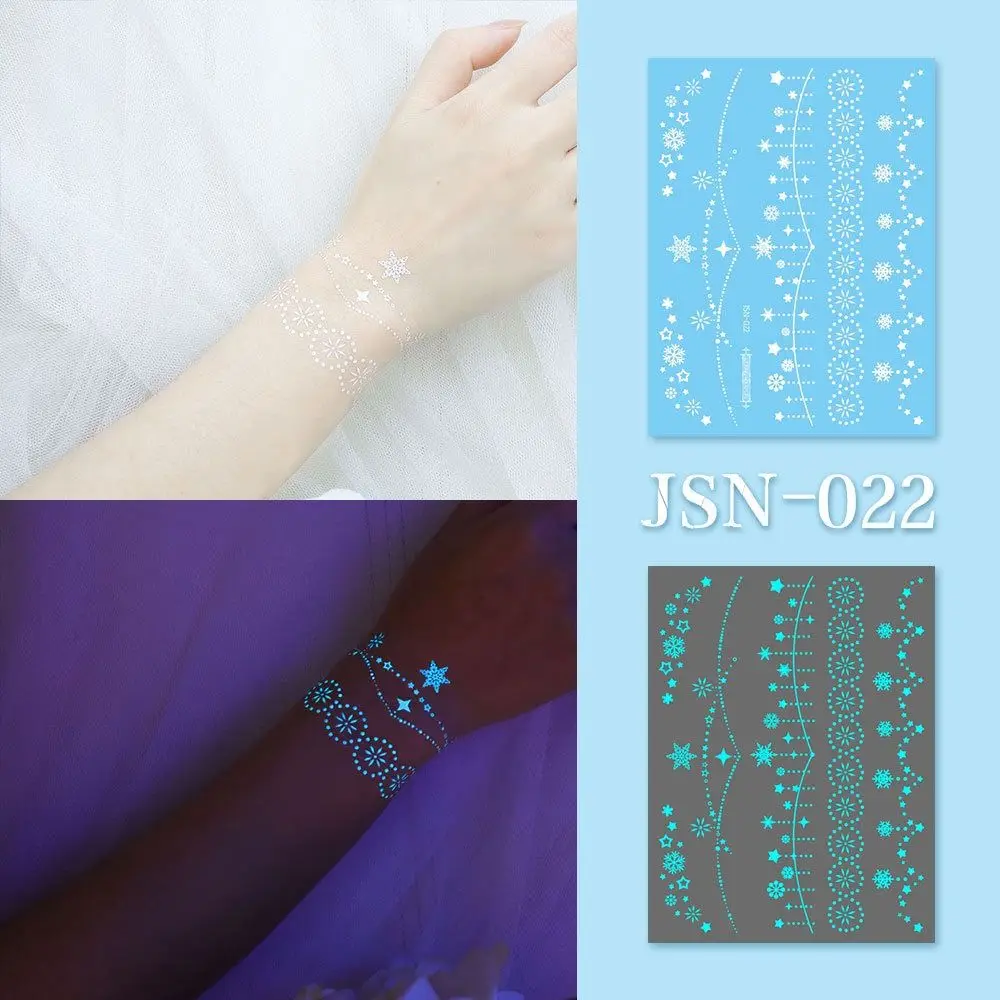 

Blue Glow Henna Tattoo Sticker Lasting Glow in the Dark Luminous Temporary Tattoos Waterproof Sweatproof Fake Lace Tattoos Women
