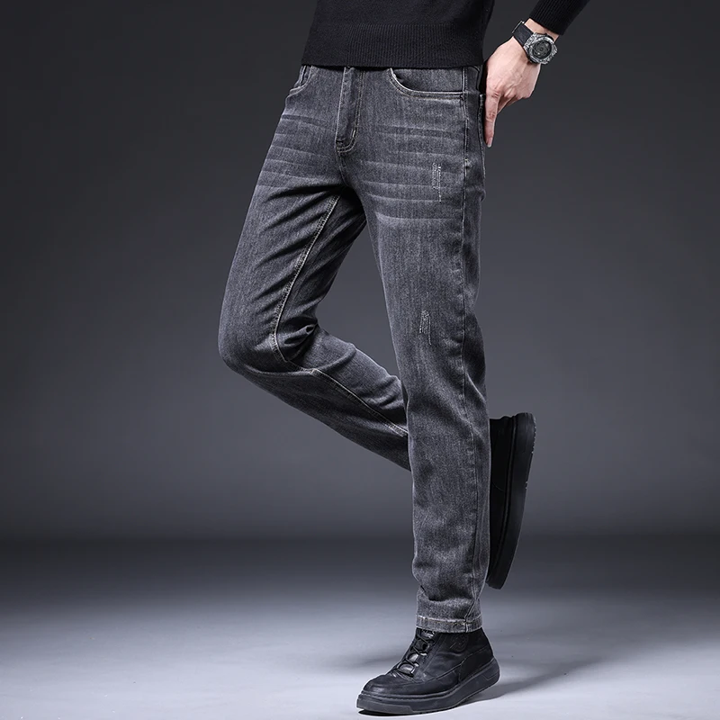 Pantalones vaqueros ajustados rectos pequeños para hombre, ropa de calle, pantalones cargo grises, moda de primavera y otoño