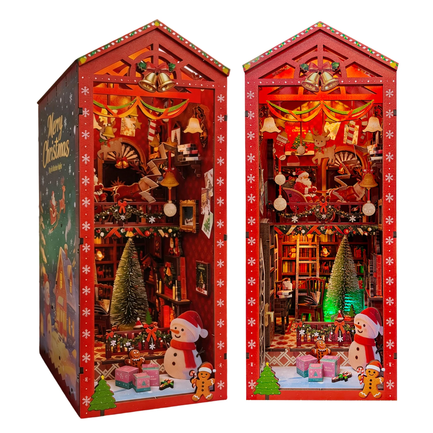 

DIY Wooden Merry Christmas Book Nook Shelf Insert Kits Miniature Model Kit With Light Bookend for Friends Birthday Gifts