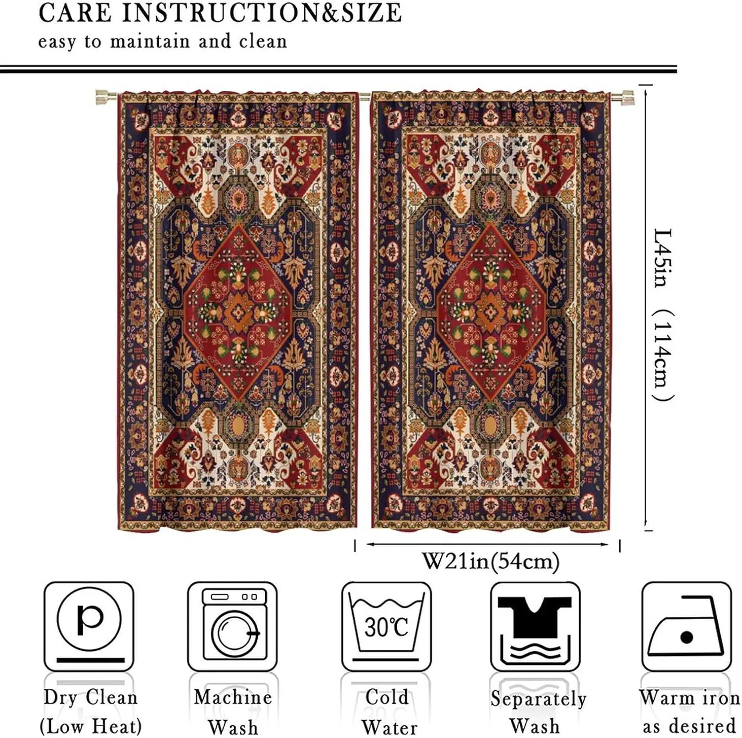 Classic Persian Carpet Pattern Blackout Rod Pocket Curtain Ornate Vintage Floral Ethnic Art Decor Homestay Bedroom Rest Bay