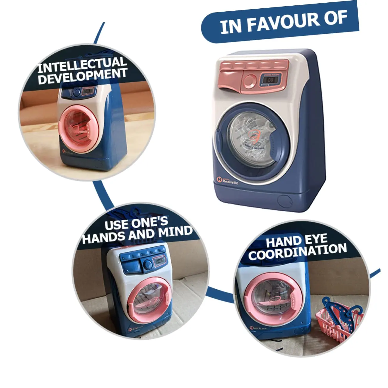 Mini brinquedo de máquina de lavar roupa infantil com tambor giratório, adição de água, música e luz – fingir jogar presente educacional de aparelho de casa de bonecas