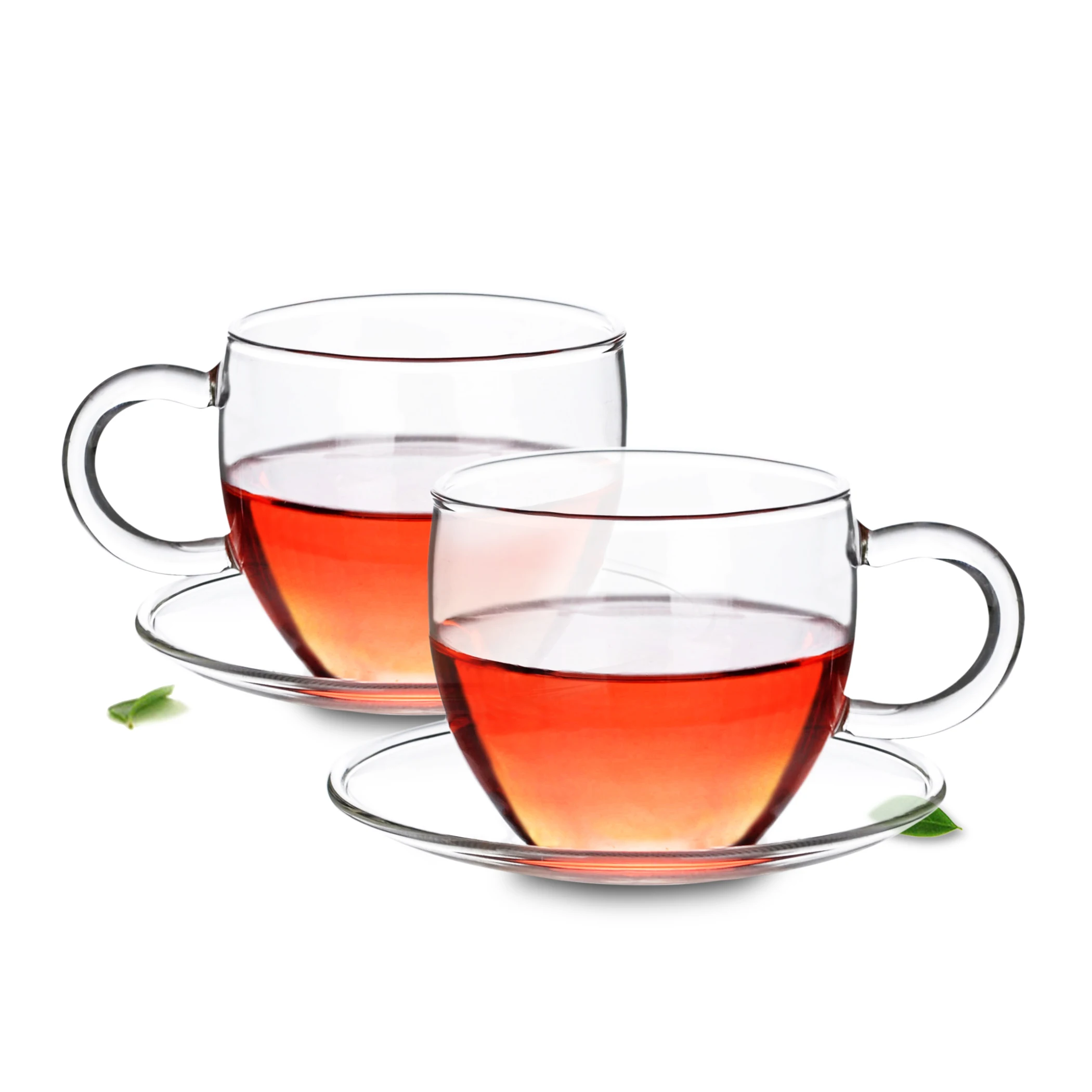 

Cups & Saucers Tea Set lots -1*100ml Heat Resistant Clear Glass Tea Cups Mugs +Saucer