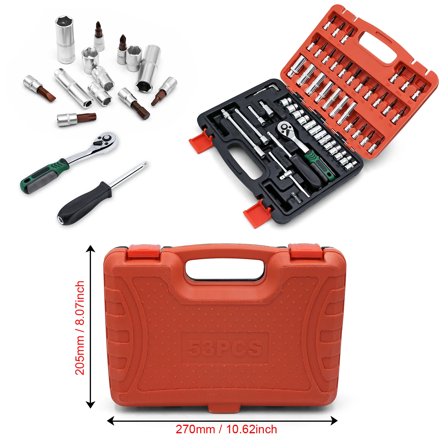 53 piece set of tools 1/4 small flying bar ratchet quick wrench socket auto repair machine repair kit toolbox