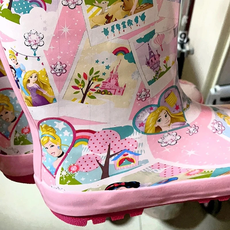 

Новые резиновые сапоги принцессы Белоснежки для девочек с героями мультфильмов Диснея, студенческие резиновые сапоги, детская модная нескользящая короткая обувь