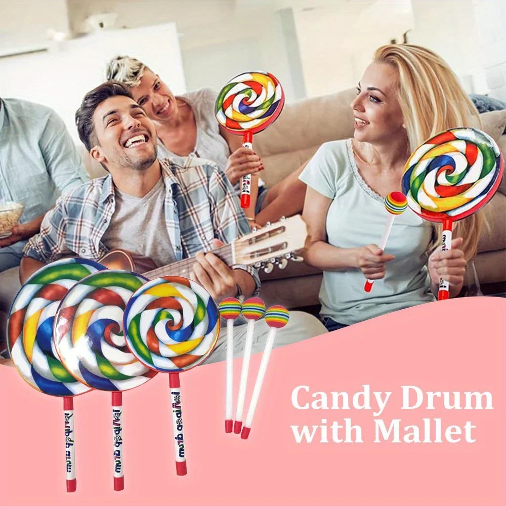 6/8/10 Inch Candy Drum with Mallet  Percussion Hand Drum Musical Sound Tool Music Rhythm Instruments