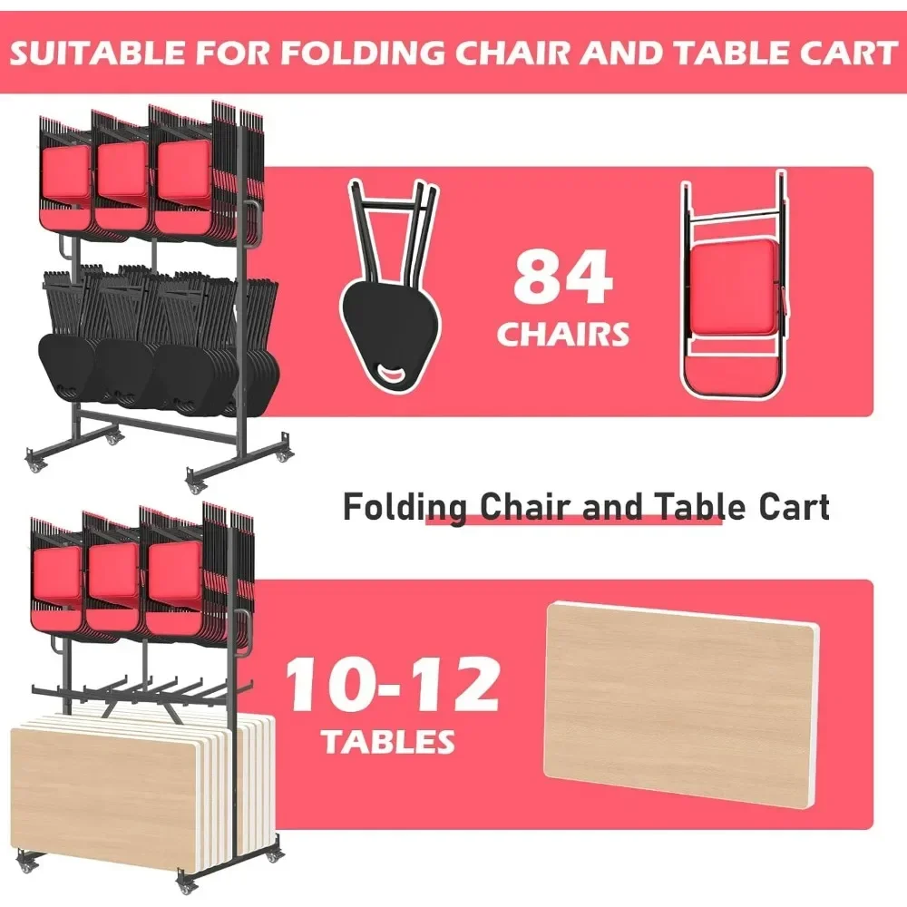 

Hot salesHeavy-Duty Folding Chair Storage Cart with Lockable Wheels, Accommodates 84 Chairs or 12 Tables (1100 lbs Capacity)