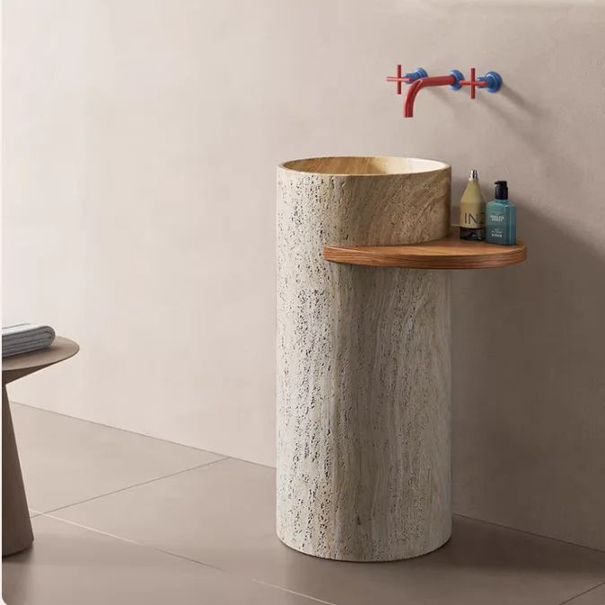 Potted Plants On StandsAncient Style Artificial Stone Grain Column Basin Integrated Floor-standing Wash Basin For Homestay And C
