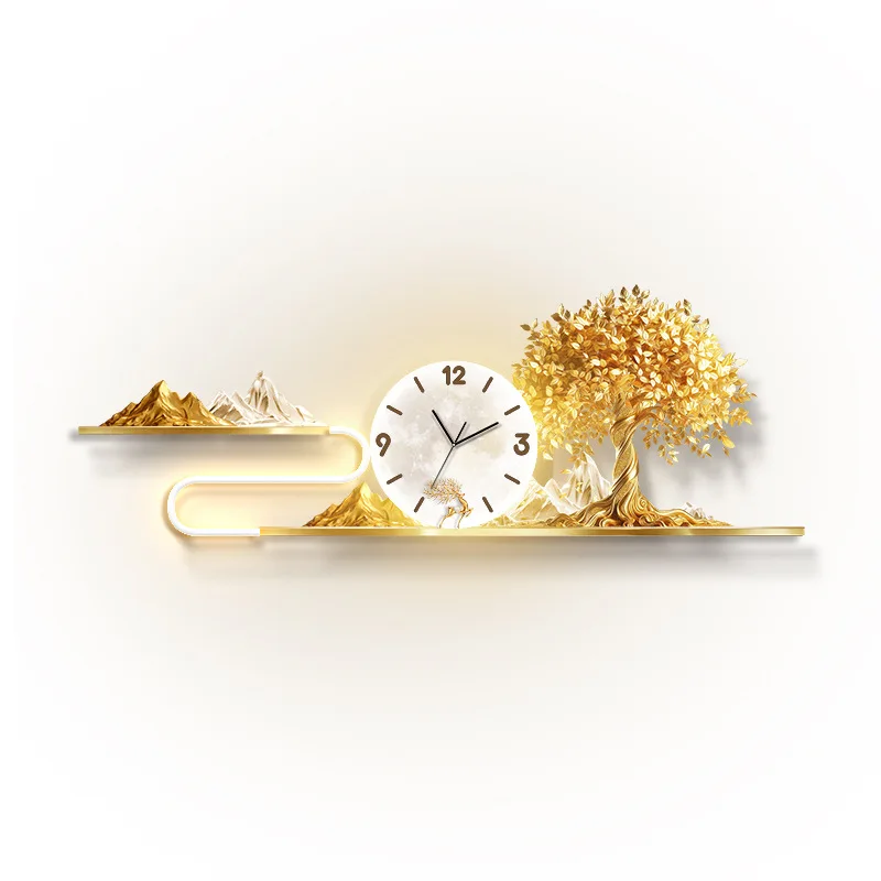 

Stereoscopic luxury Clock fortune tree wall lamp painting restaurant table wall hanging