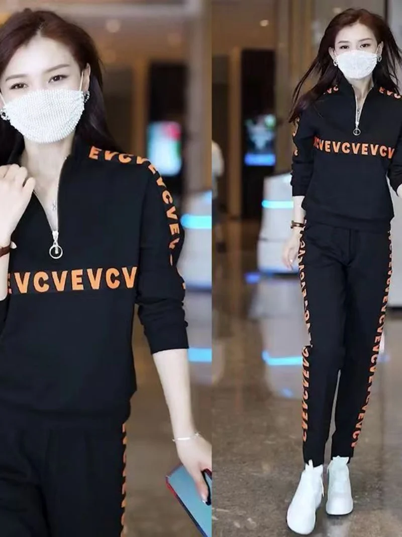 

Women's Loose Casual Running Suit Spring Autumn New Sle Two-Piece Set f Zip Hoodie Sportswear Comfortable Fitn Ensemble