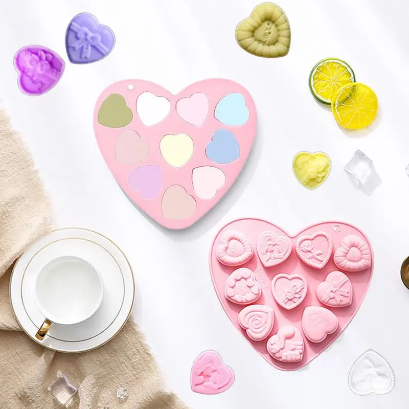 10 Grid Silicone Baking Pan Mold Heart Silicone Cake Chocolate Mold Home Table Decorations Non-Stick Love Silicone Mold