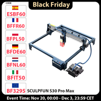 SCULPFUN S30 Pro Max 20W Laser Engraver Cutter, Automatic Air-assist, 0.08*0.1mm Laser Focus, 32-bit Motherboard, 410*400mm