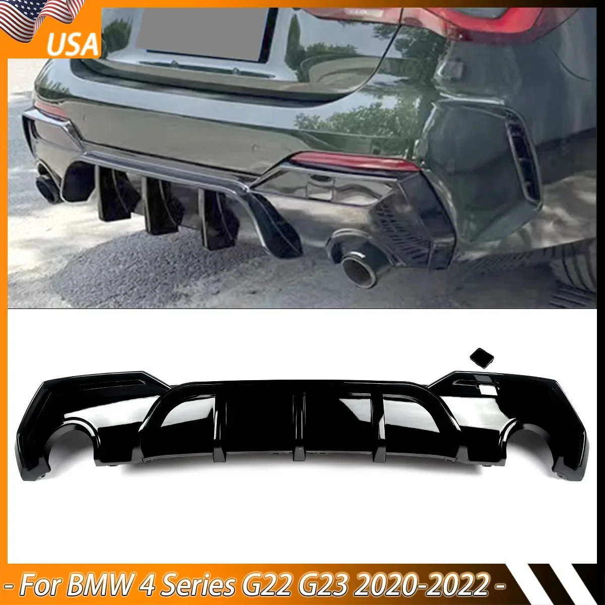 

For 2020-2022 BMW 4 Series G22 G23 Rear Bumper Diffuser 420i 430i 435i M440i M-Sport Gloss Black Rear Diffuser