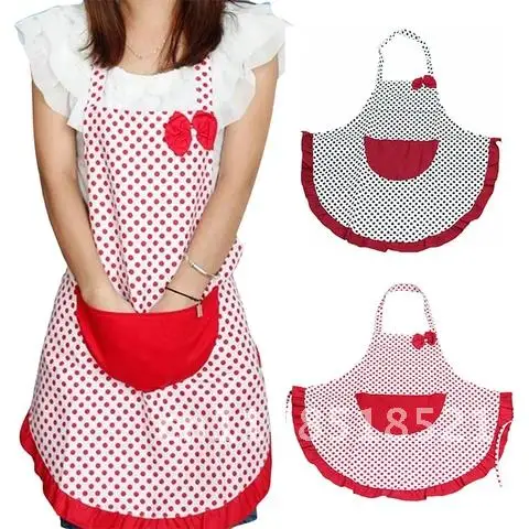 Cotton Kitchen Apron Woman Cooking Salon Fashion Pinafore Dress Vintage Dot -35