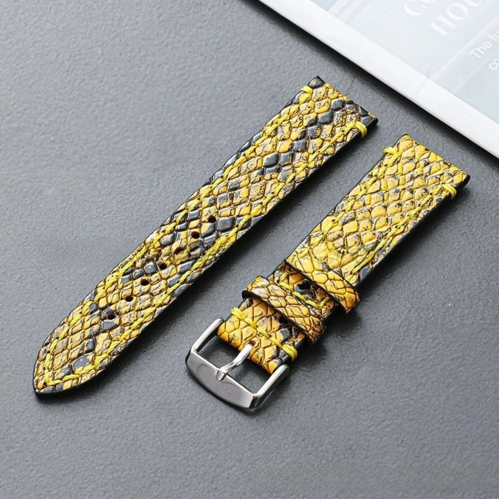 

18 20 22mm Universal Genuine Leather Watchband Embossed Snake Shark Skin Pattern Replacement Watch Strap Cowhide Wristband