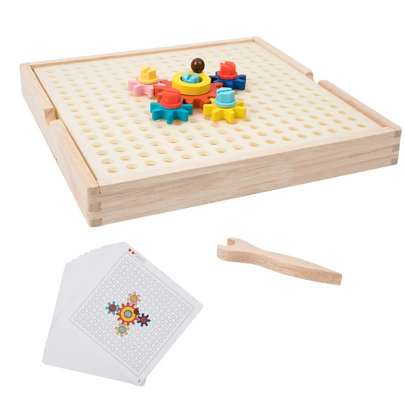 Wooden Nut Screw Puzzles Gears Rotating Montessori Toys Color Cognitive Shape Matching Kids Fine Motor Training Building Blocks