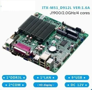 Scheda madre J1900 J1800 Mini-ITX SBC IPC Scheda madre industriale Fanless Mini ITX con ATOM Quad Core DC-12V COM LAN LVDS VGA