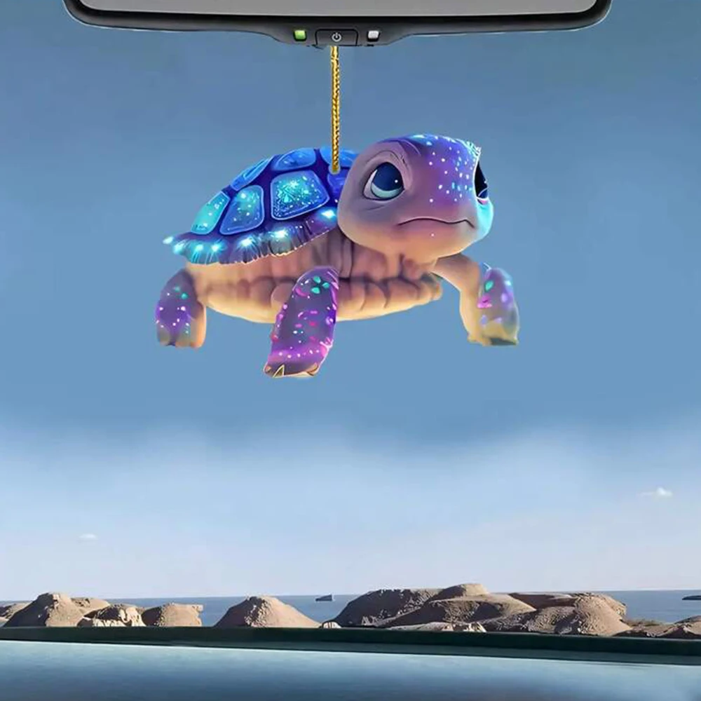 1pcs Vibrant Acrylic 2D Turtle Pendant - Hanging Ornament With Ocean-Inspired Design, Elegant Car Interior Decoration, Detailed