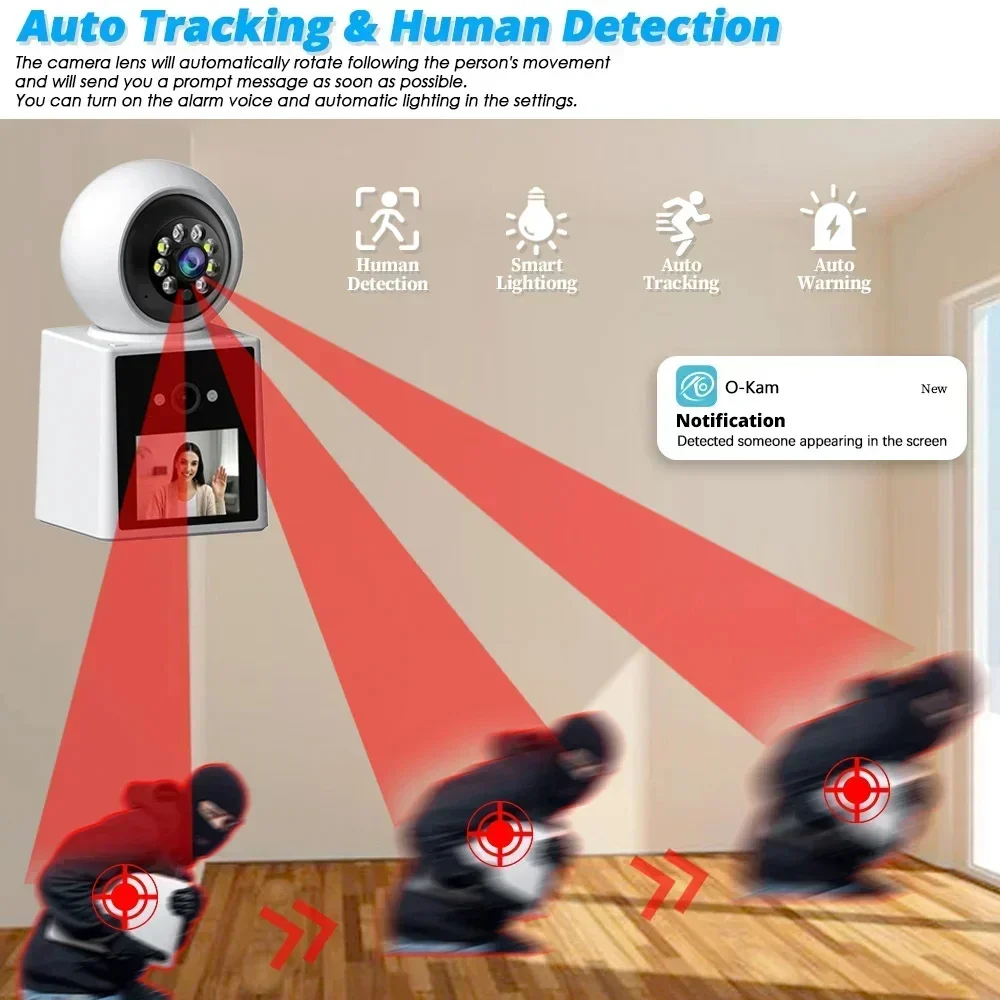 Câmeras de vigilância doméstica com tela de 2,4 polegadas, lente dupla, chamada de vídeo bidirecional, webcam, câmera de segurança wi-fi, 360 ptz, monitor de bebê