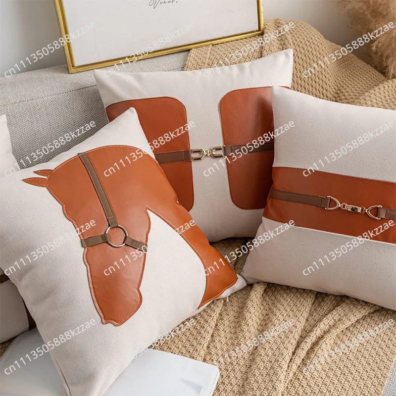 PU Leather Saddle Pillowcase Faux Leather Slub Cotton Throw Pillow Covers For Home Bedroom Living Room Couch Bed Sofa Decor