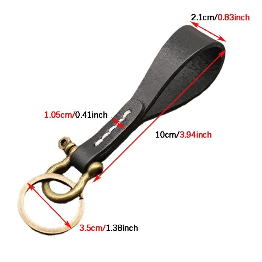 Simple Handmade High Quality Cowhide Keychain Leather Car Key Lanyard Retro Copper Horseshoe Buckle Key Ring Pendant Gift