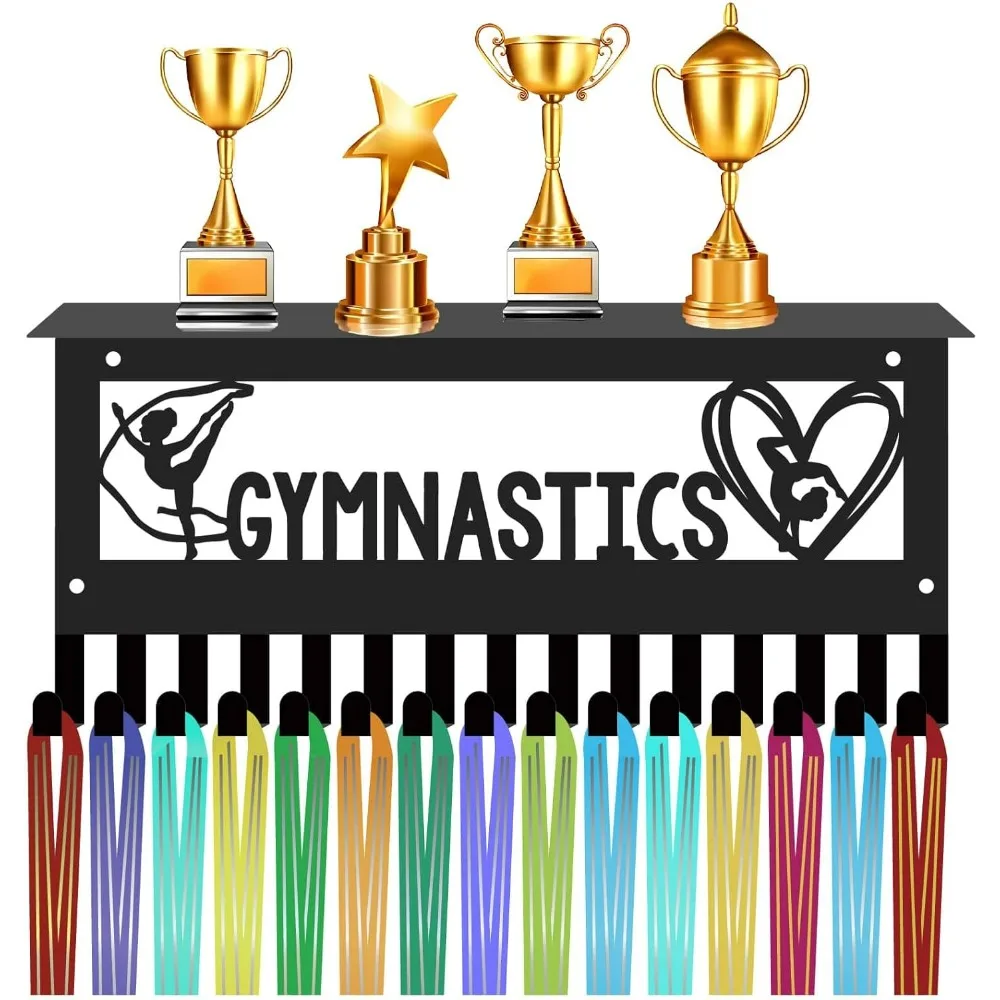 Gymnastics Medal Holder with Shelf Sports Medal Trophy Hanger Display Rack Wall Mount Frame Decor Metal Medal Hooks making kit