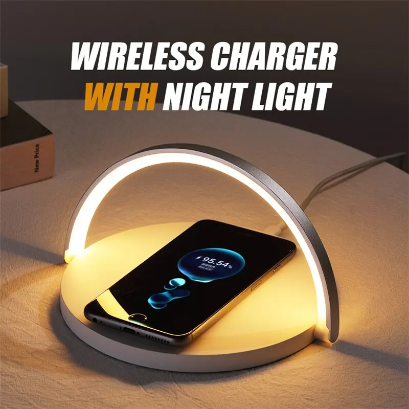 Multifunction Wireless Charger Pad Stand LED Desk Table Lamp Touch Night Light 10W Fast Charging Station Dock for iPhone Samsung