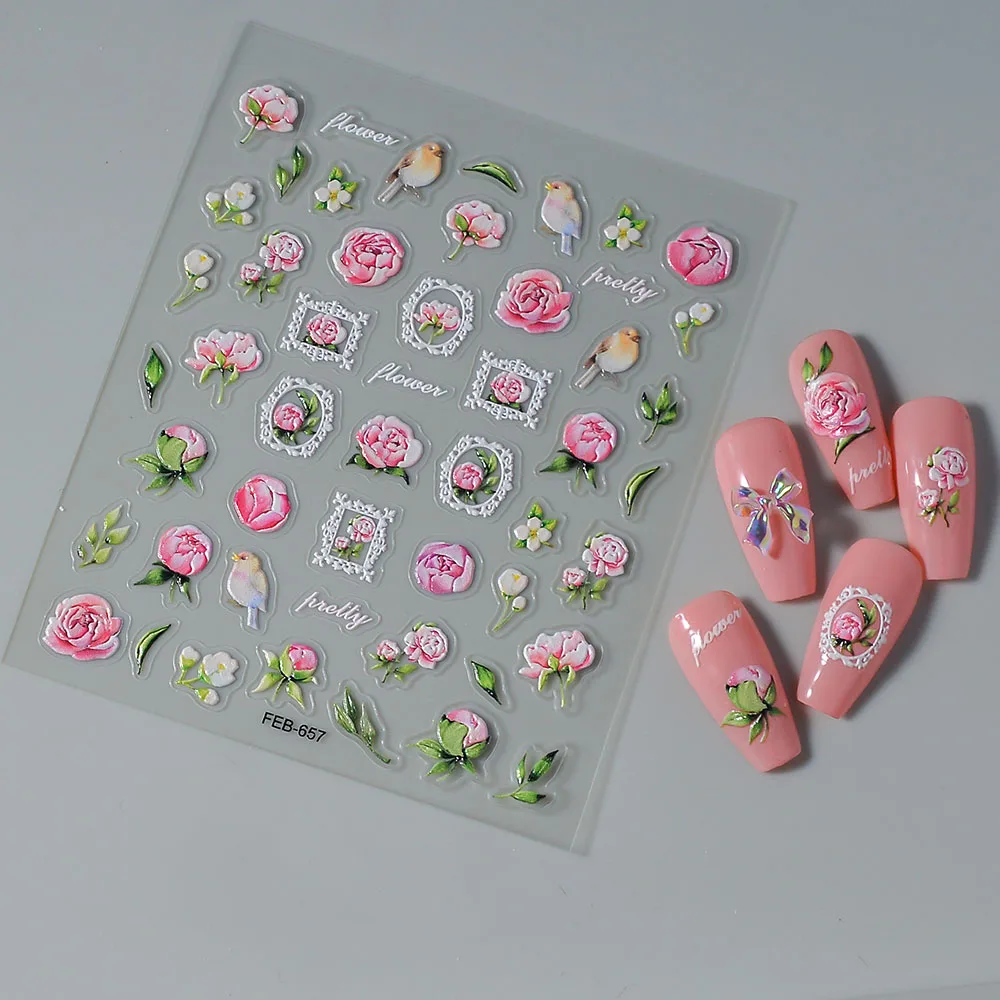 3d Uitgehold Bloemontwerp Nagelsticker Manicure Decoraties FEB-657