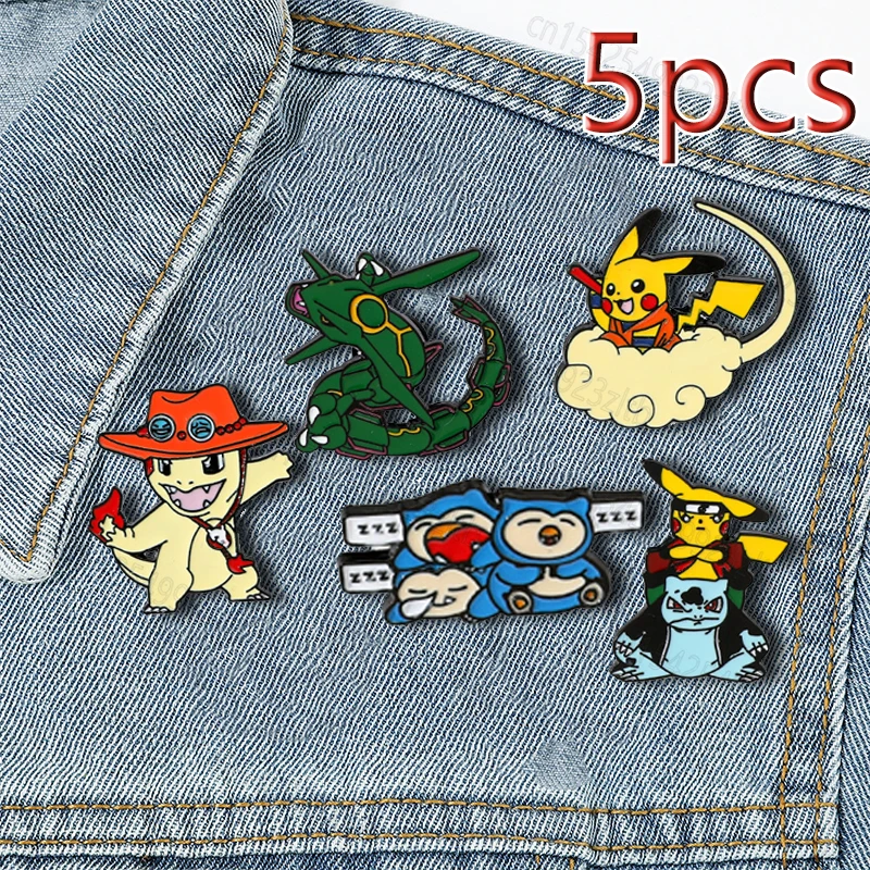 Creative Anime Pokemon Brooch Fashion Charizard Snorlax  Rayquaza Metal Badge Jewelry Clothing Backpack Accessories Friend Gift