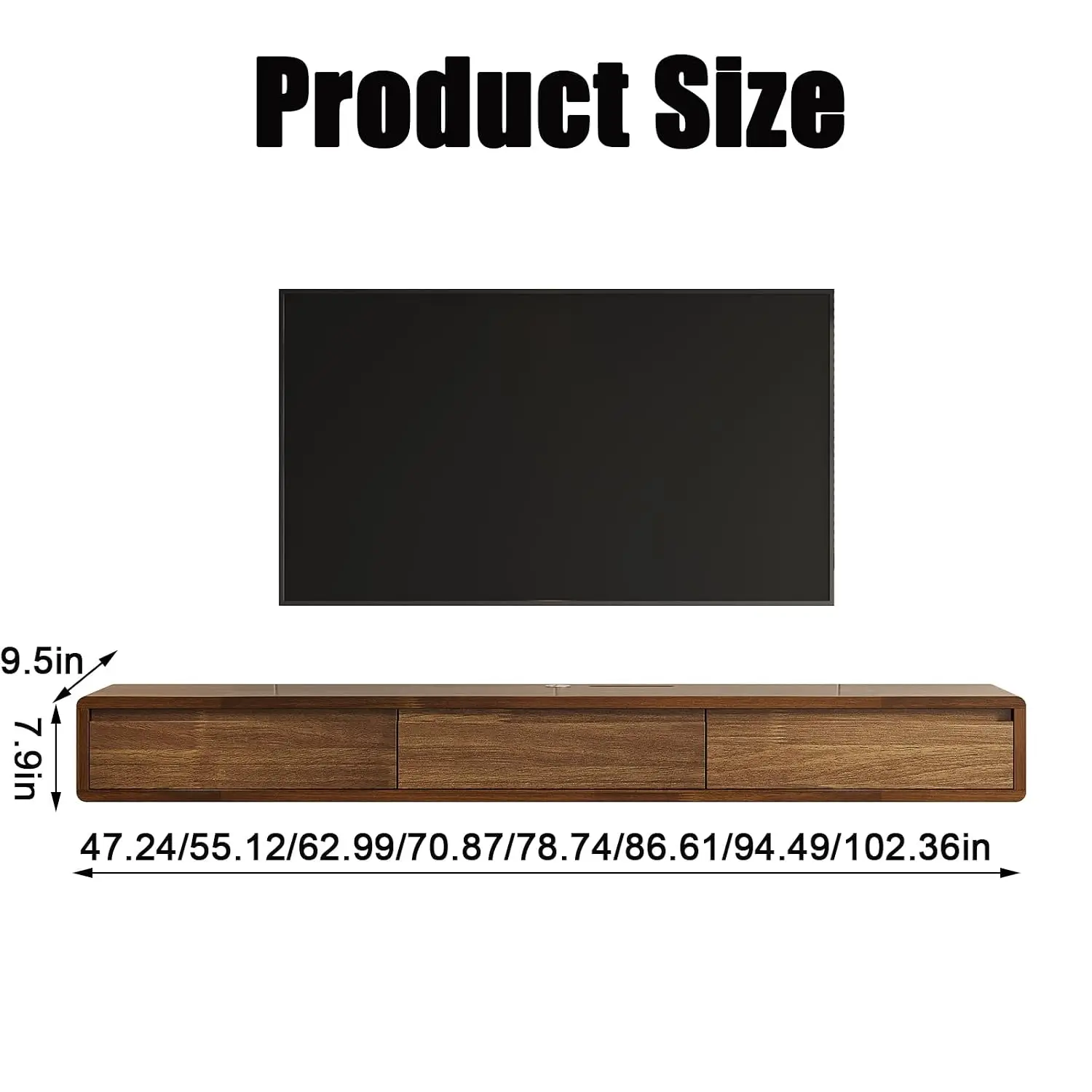 Floating TV Stand Wall Mounted Console Cable Management Scratch-Resistant Wood Media Cabinet Living Room 55in, Customized