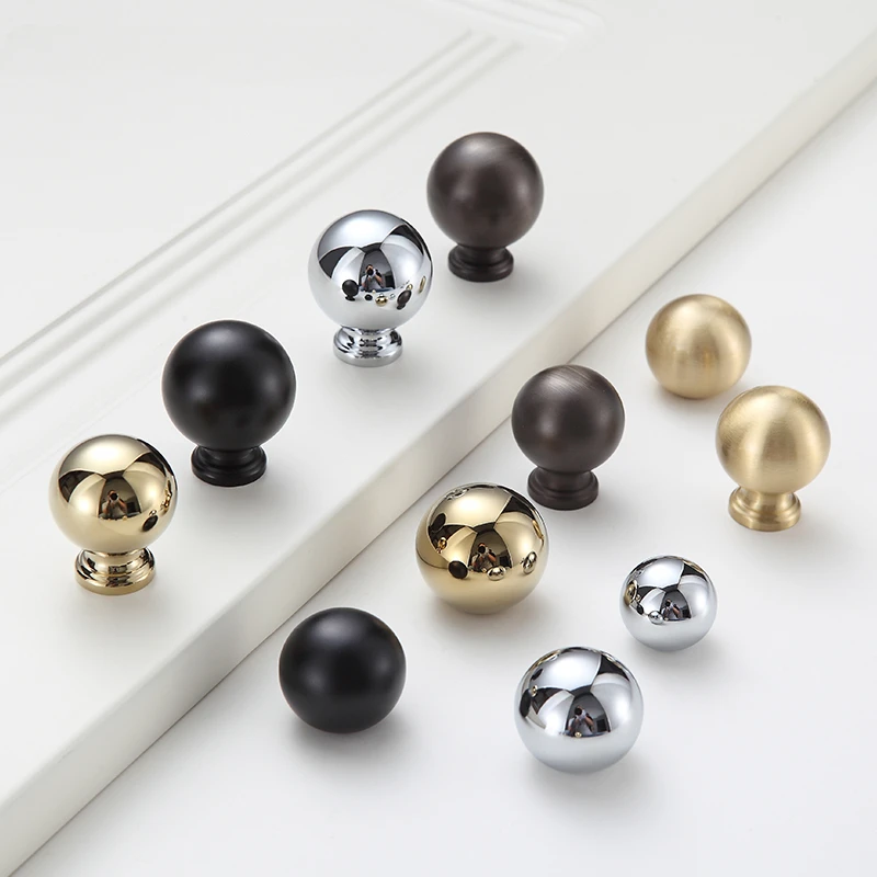 Round ball handle cabinet door brass French silver wardrobe circular single hole black drawer cabinet gold handle