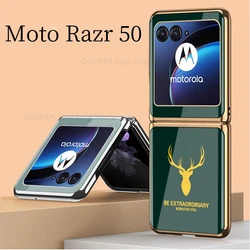 For Motorola Razr 50 Ultra 6D Plating Glass Phone Case For Moto Razr 50 Cartoon Elk Deer Head Electroplated Cover For Razr gen 5