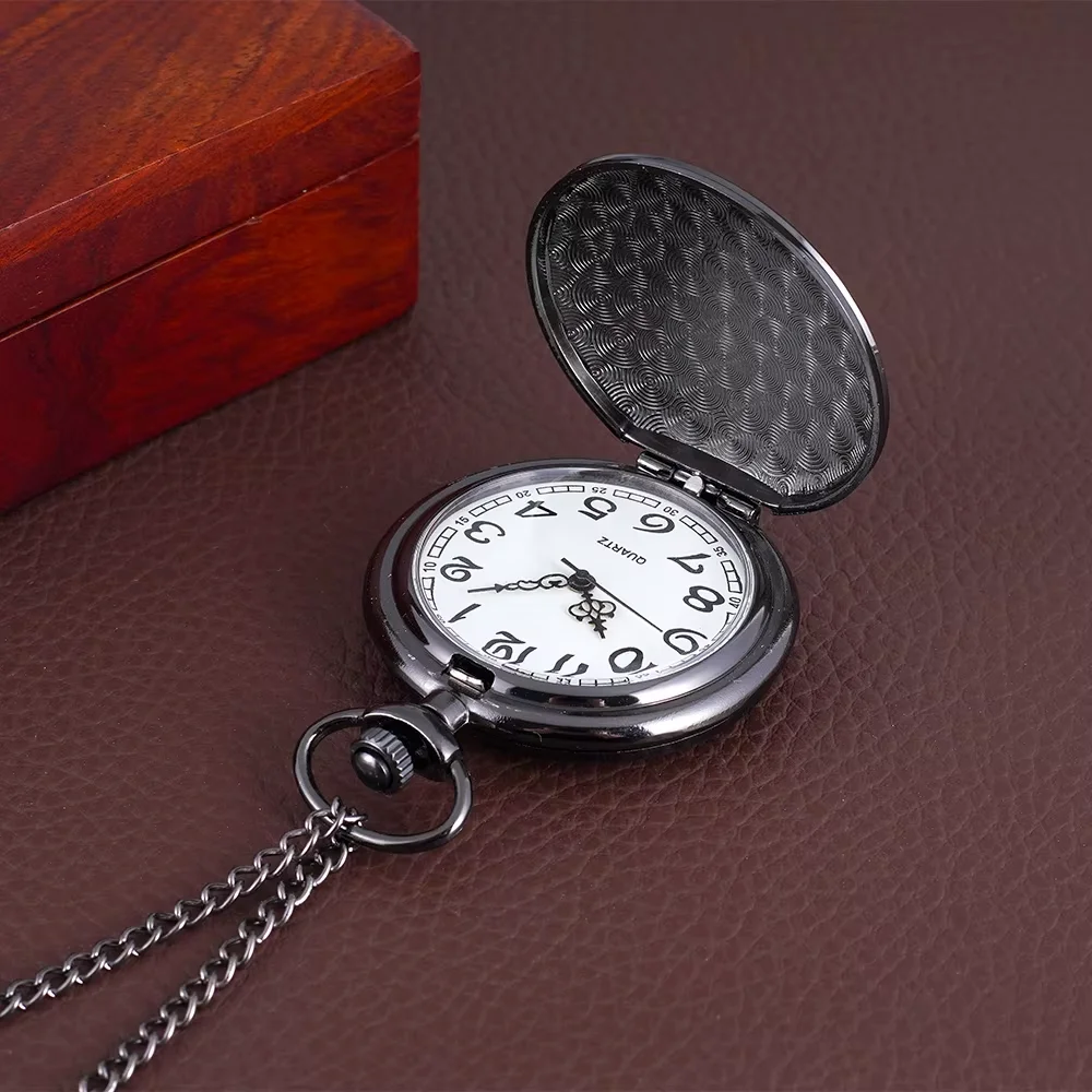 Large black pocket watch engraved with English letters To my wife Pocket watch Hanging watch Nostalgic pocket watch