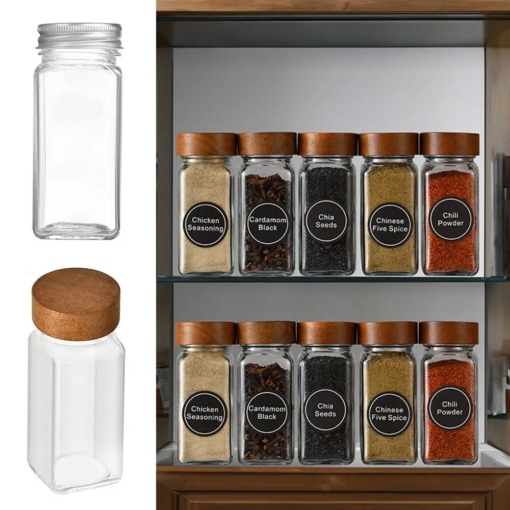 Transparent Storage Tank Glass Sealed Spice Jars Dispensing Bottles Storage Tool Square Spice Jar with Acacia Wood Lids