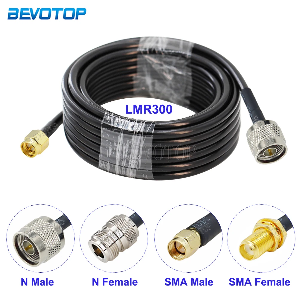 同軸ケーブルnからオスとメスのコネクタ、rfアダプターケーブル、低損失、LMR-300 sma、lmr300 50-5、50オーム、1個